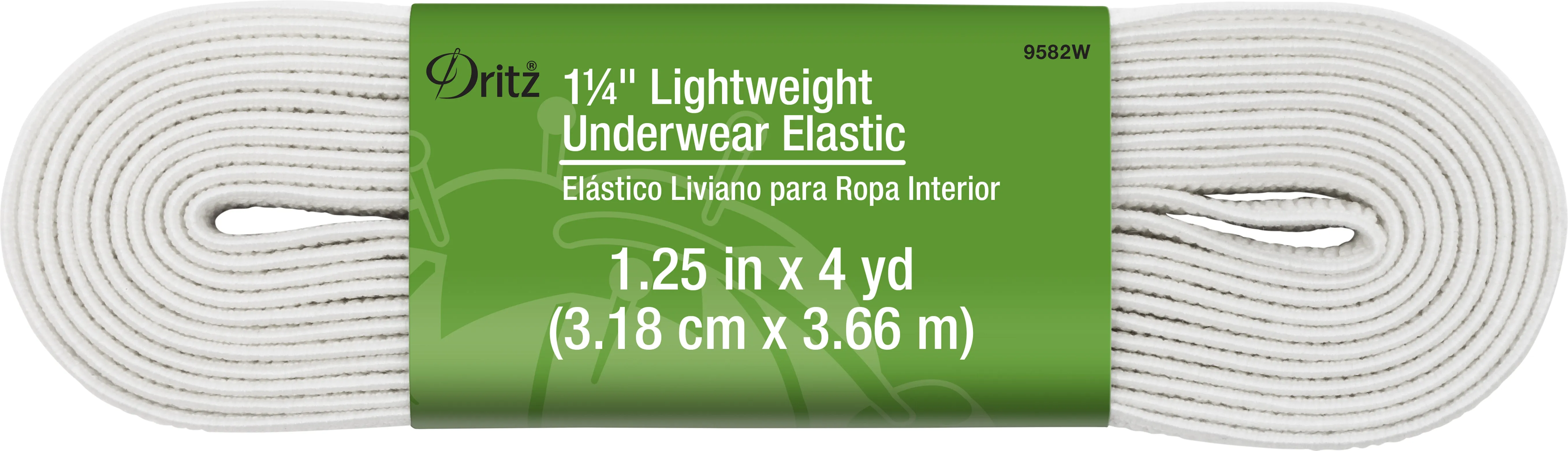 1-1/4" Lightweight Underwear Elastic, White, 4 yd