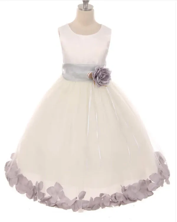 160B [SASH] White Satin Flower Petal Girl Dress with Organza Sash (2 of 2)