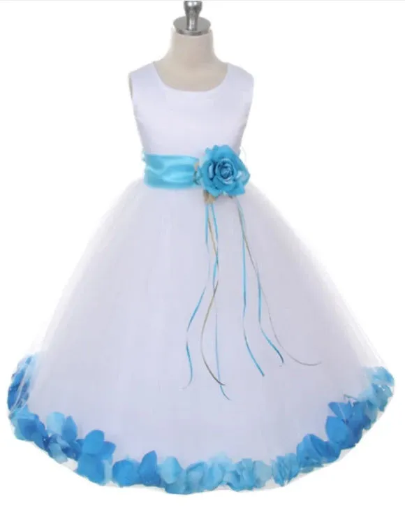 160B [SASH] White Satin Flower Petal Girl Dress with Organza Sash (2 of 2)