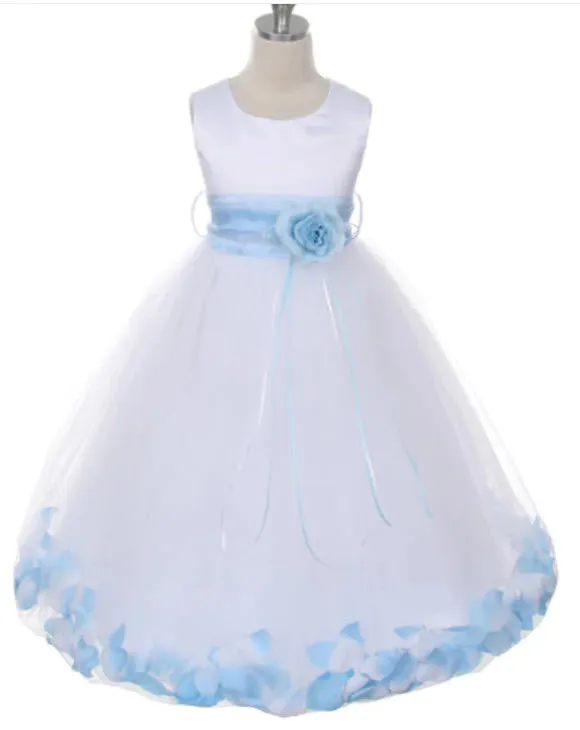 160B [SASH] White Satin Flower Petal Girl Dress with Organza Sash (2 of 2)