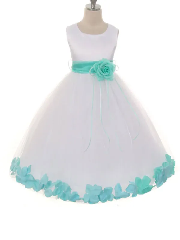 160B [SASH] White Satin Flower Petal Girl Dress with Organza Sash (2 of 2)