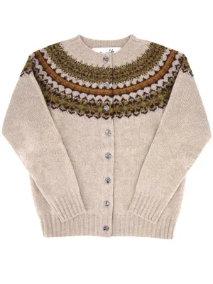 1940s Style Pure Wool Fairisle Cardigan in Ramble Beige