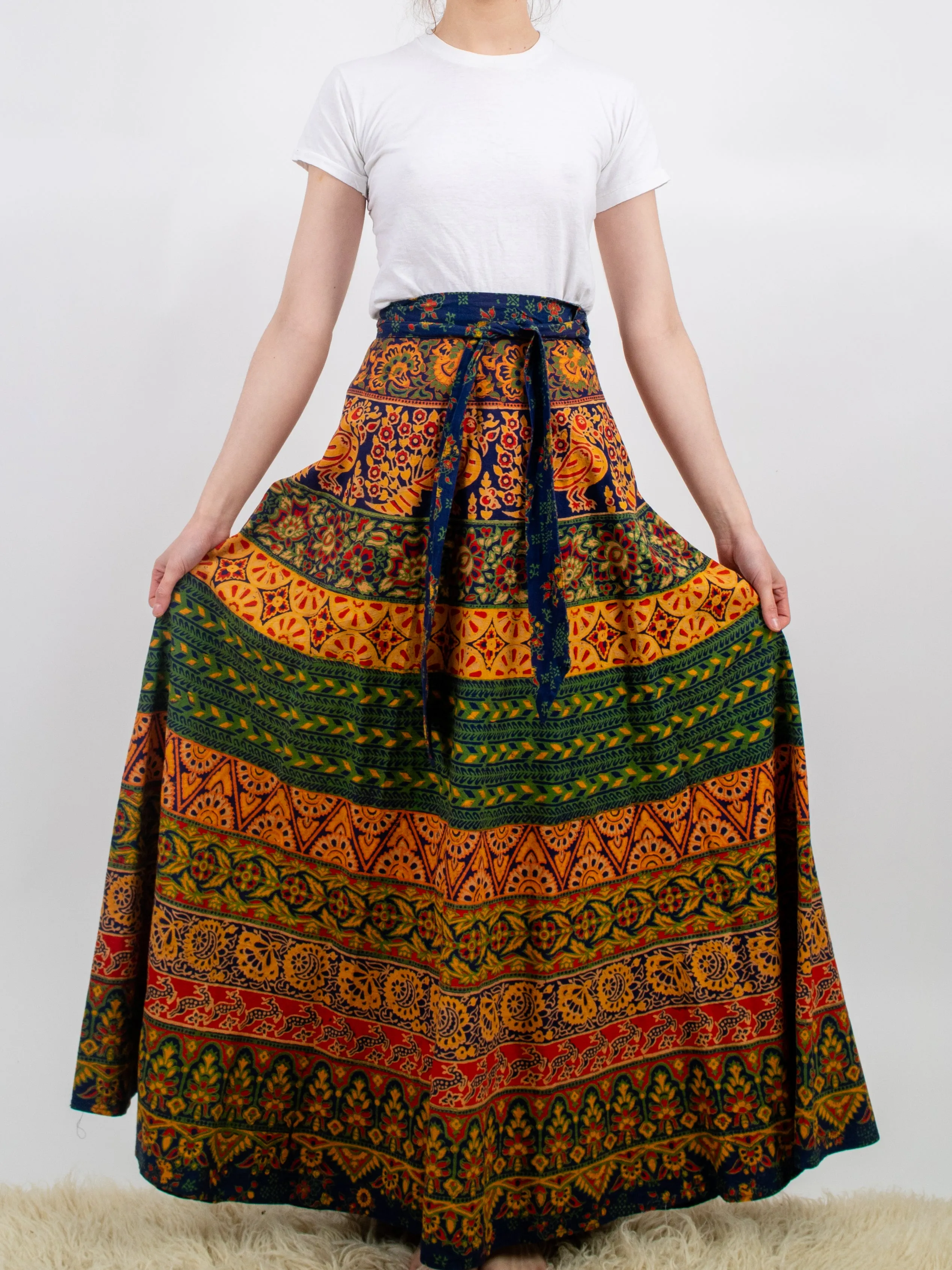 1970s Indian Cotton Maxi Wrap Skirt