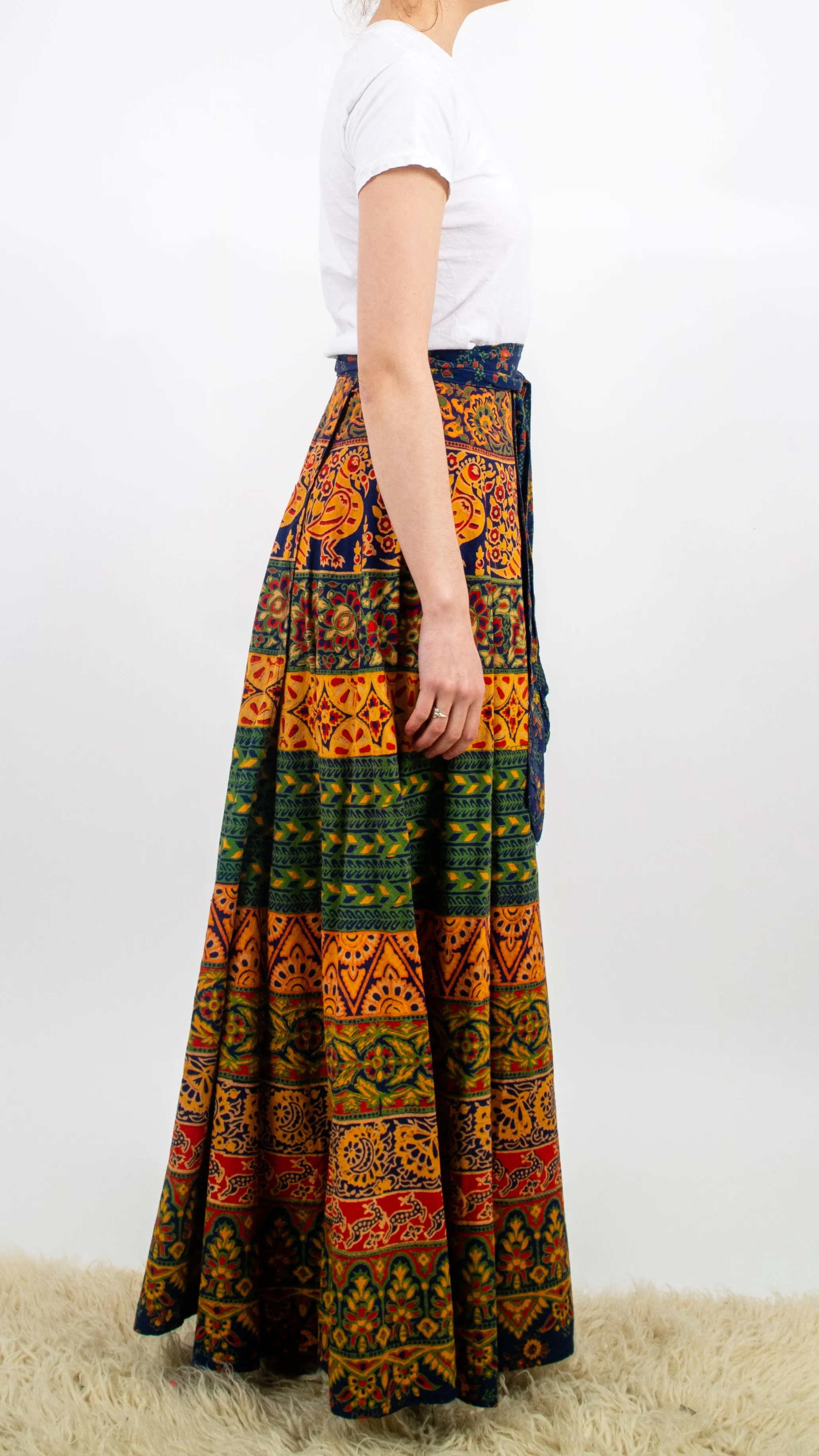 1970s Indian Cotton Maxi Wrap Skirt