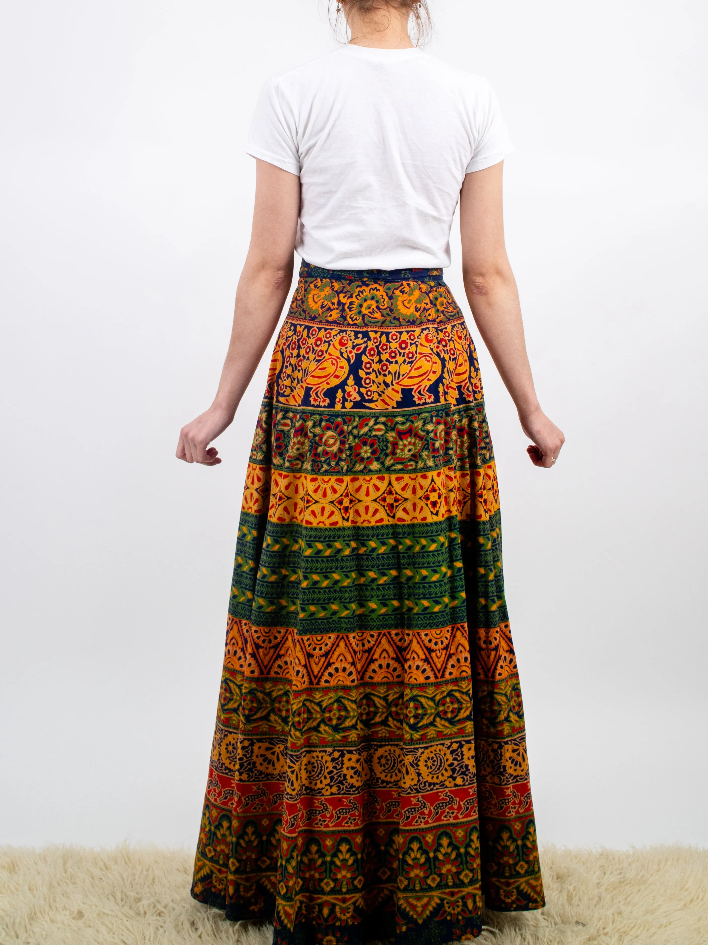 1970s Indian Cotton Maxi Wrap Skirt