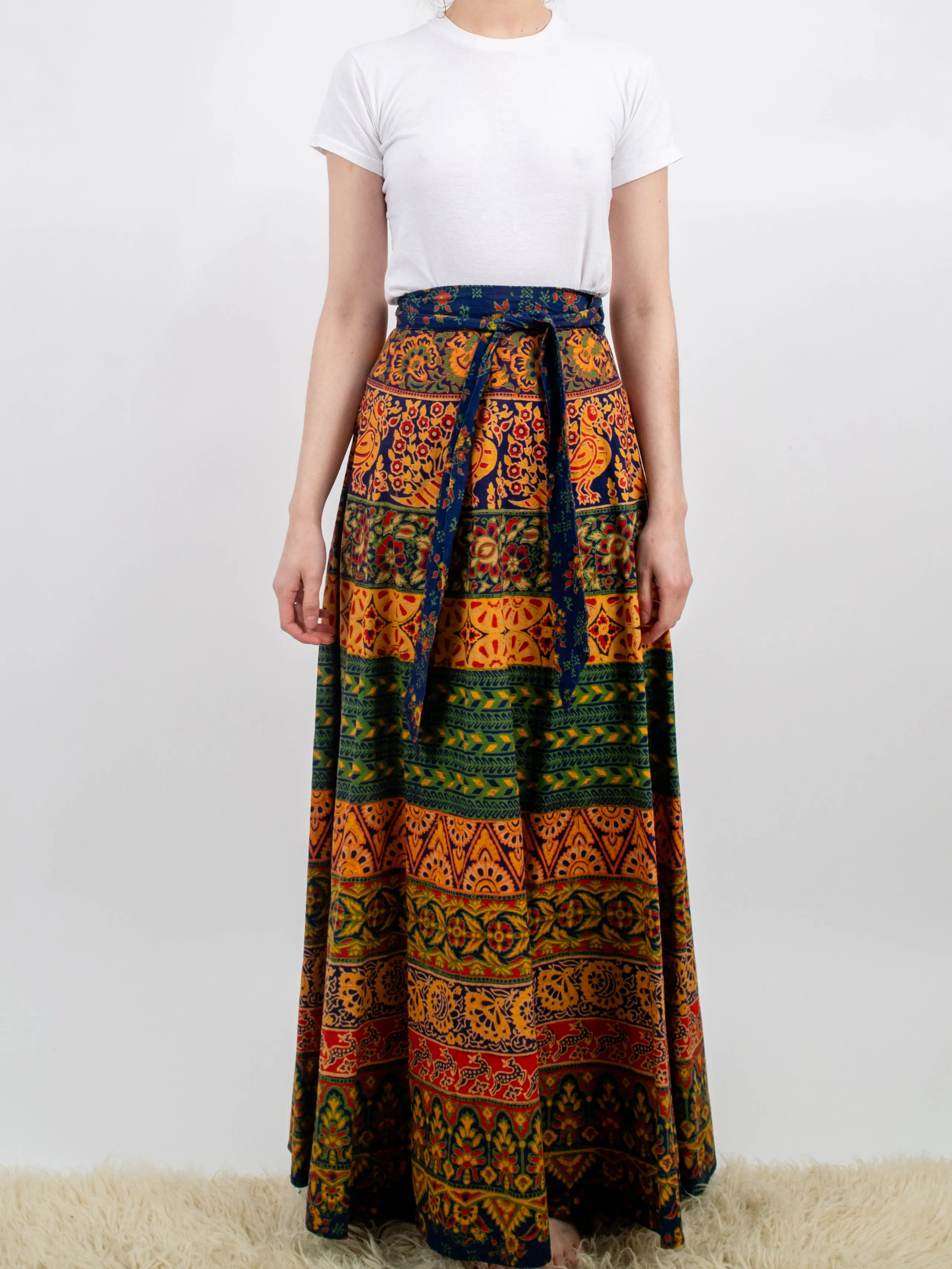 1970s Indian Cotton Maxi Wrap Skirt