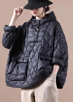 2022 Loose Fitting Winter Puffer Jacket Hooded Black Down Coat