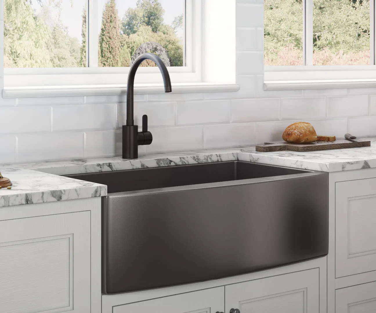 30-inch Apron-Front Farmhouse Kitchen Sink – Gunmetal Black Matte Stainless Steel Single Bowl