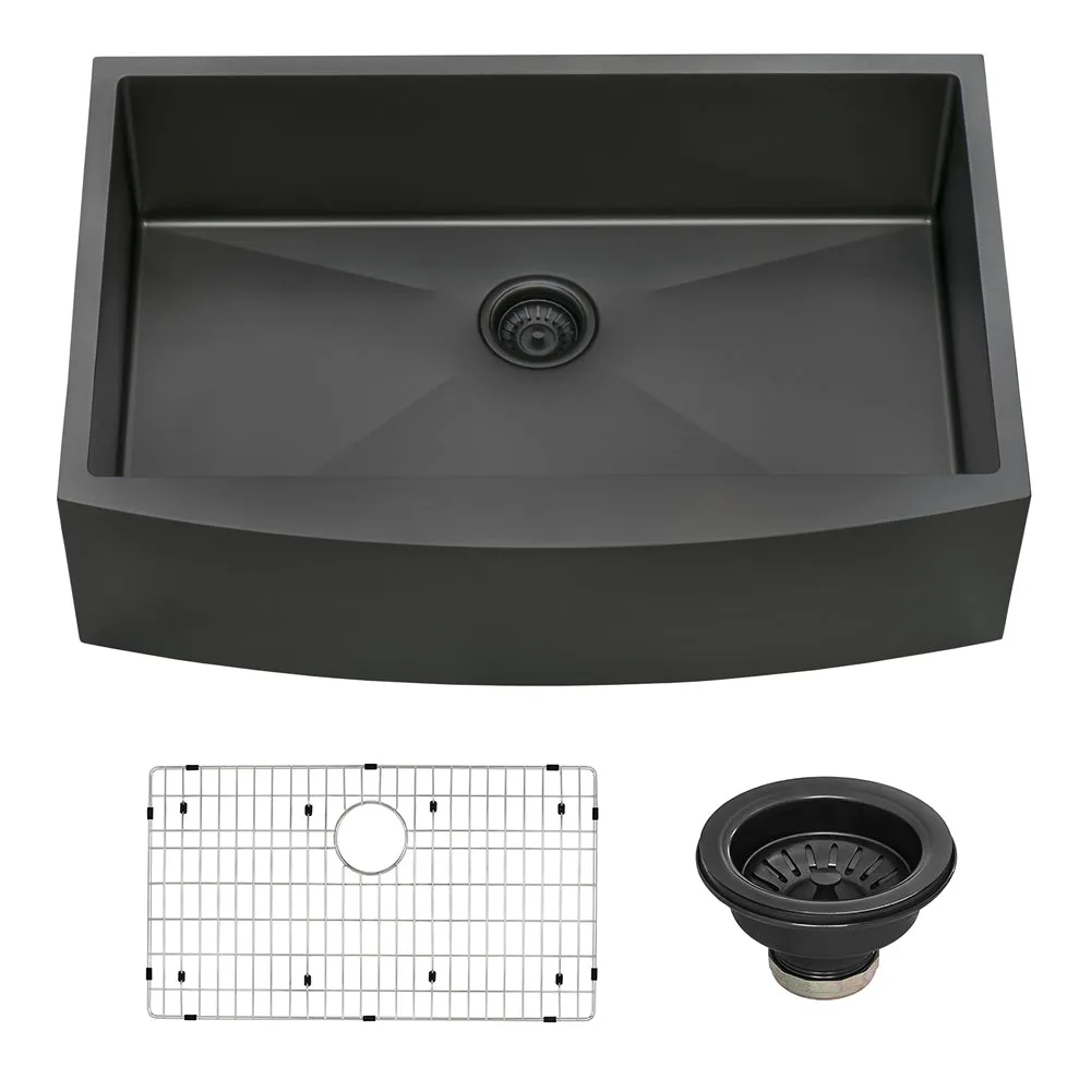 30-inch Apron-Front Farmhouse Kitchen Sink – Gunmetal Black Matte Stainless Steel Single Bowl