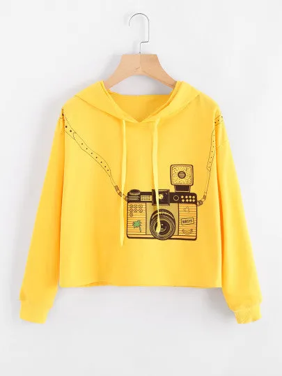 3D camera style fashion crop sweater