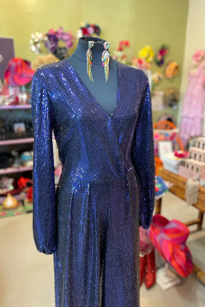 ABBA Sequinned Jumpsuit in Purple Navy - SFH Designs Original