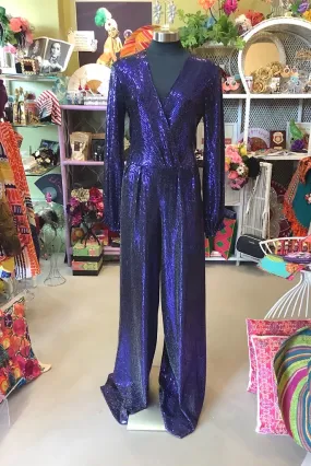 ABBA Sequinned Jumpsuit in Purple Navy - SFH Designs Original