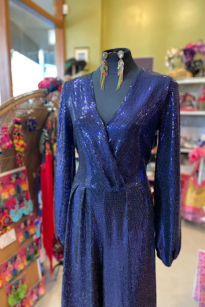 ABBA Sequinned Jumpsuit in Purple Navy - SFH Designs Original