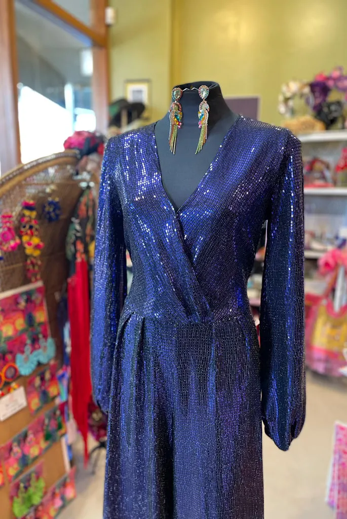 ABBA Sequinned Jumpsuit in Purple Navy - SFH Designs Original