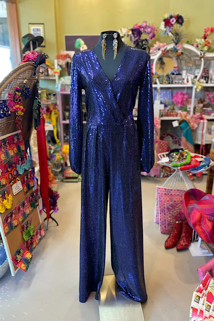 ABBA Sequinned Jumpsuit in Purple Navy - SFH Designs Original