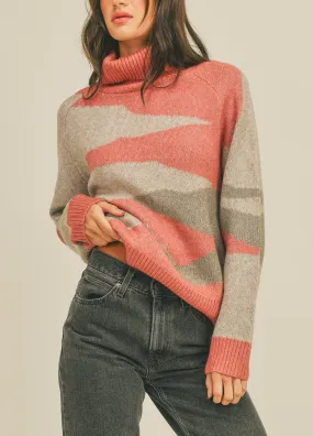 Abstract Print Canyon Rose Turtleneck Sweater