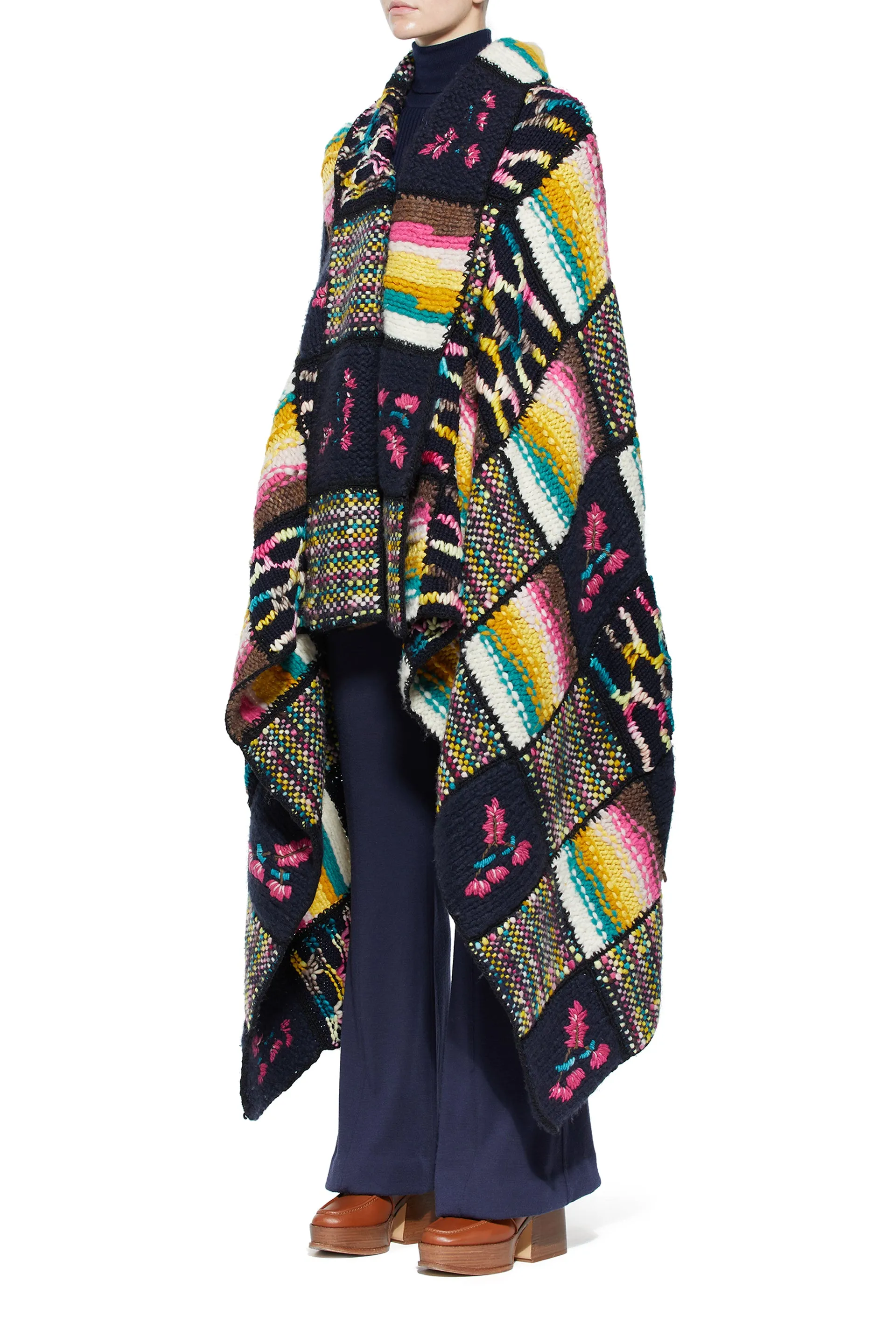 Alec Patchwork Knit Blanket in Dark Navy Multi Welfat Cashmere