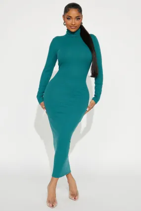 Alina Turtleneck Ribbed Midi Dress - Teal