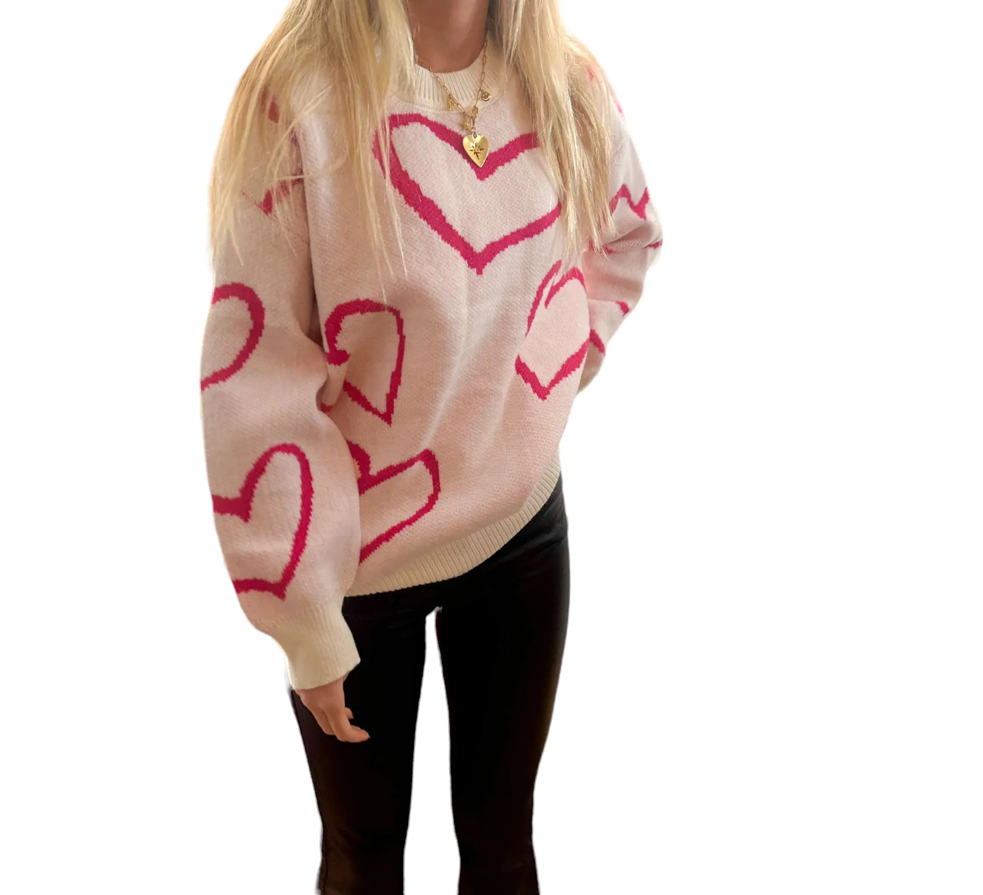 All for Love Hot Pink & Ivory Heart Oversized Sweater – Perfect for Valentine's Day