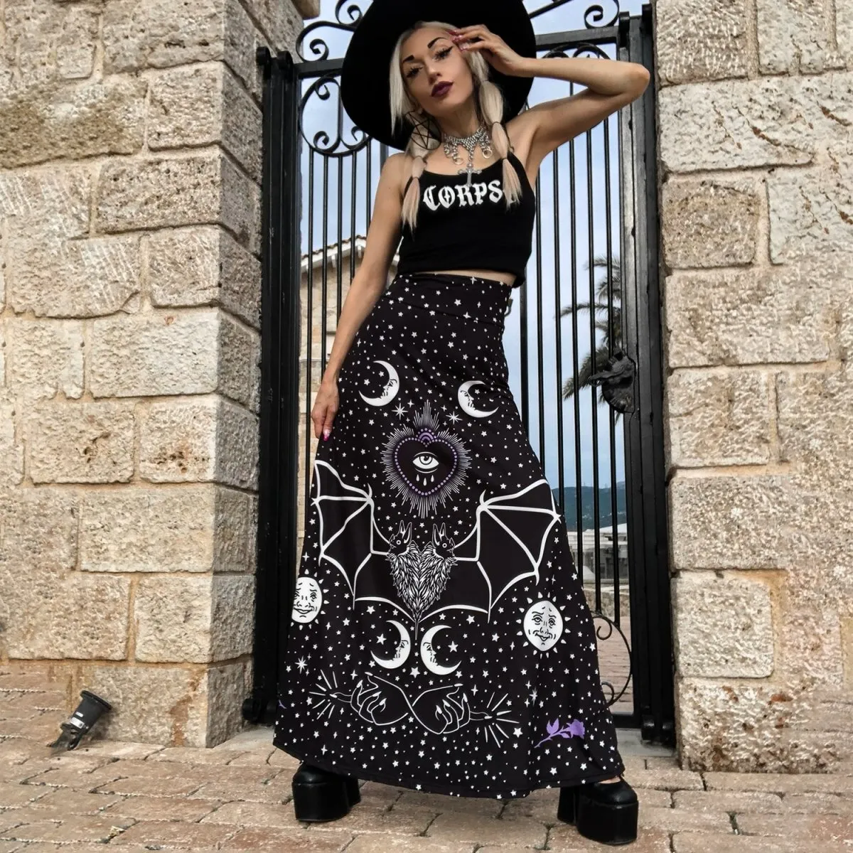 All Seeing Bat Eye Magick Maxi Skirt