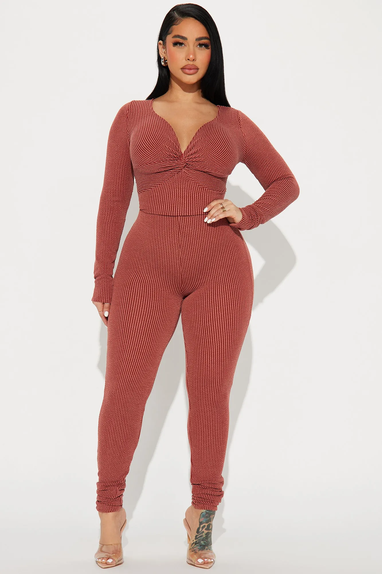 Always Adored Ribbed Jumpsuit  - Rust