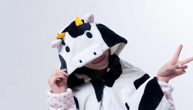 Animal Cute Kigurumi Cow Cosplay Costume Hoodie Cloak