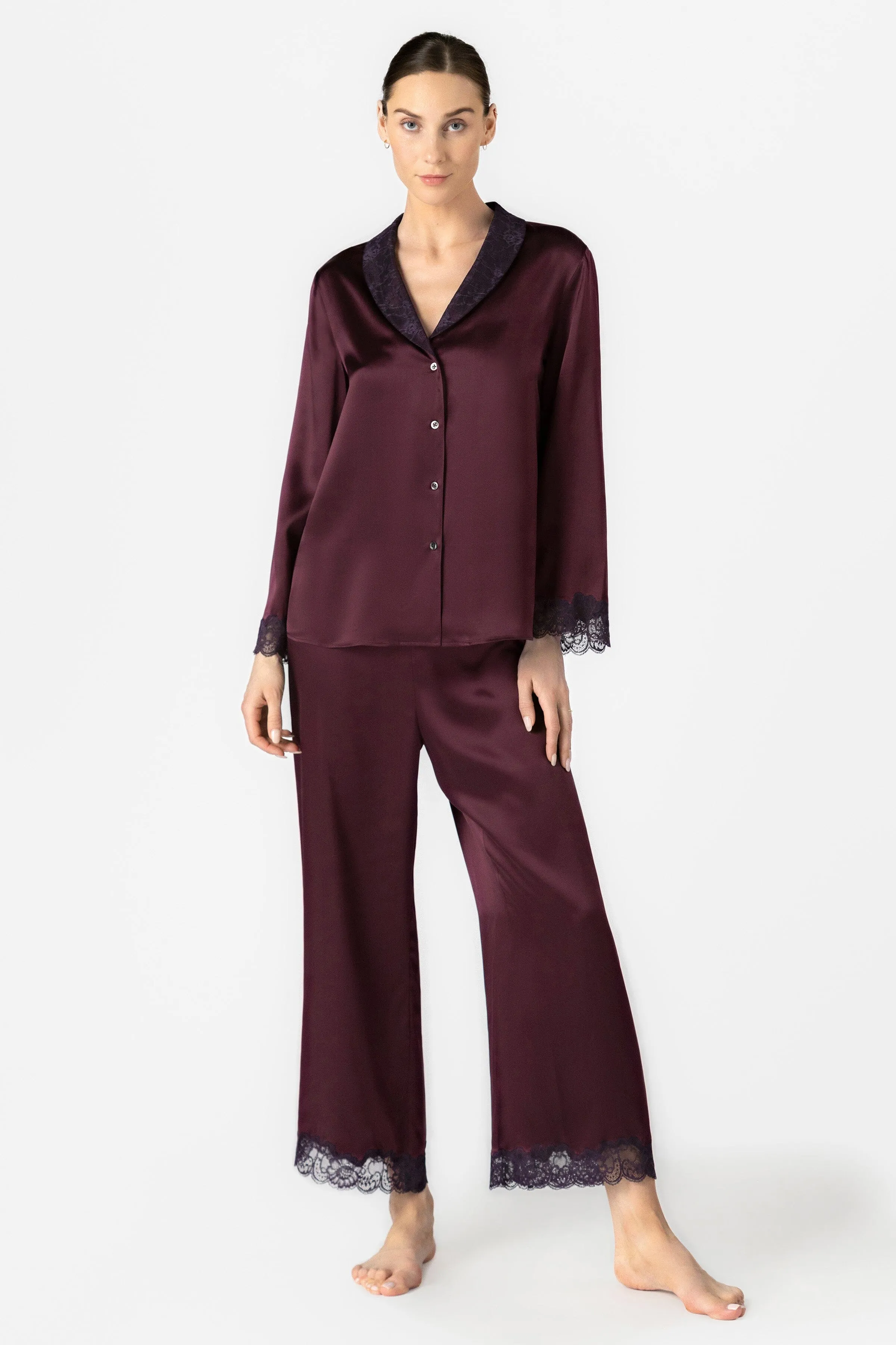 Arden Lush Shawl-collar Silk PJ Set