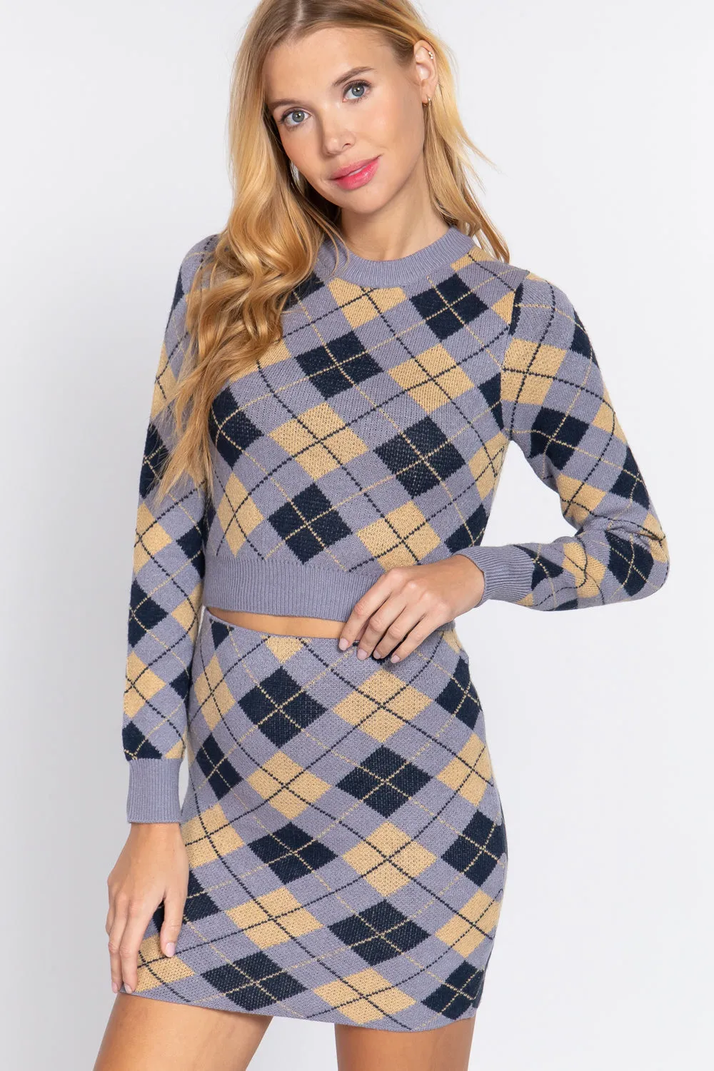 Argyle Jacquard Crop Sweater