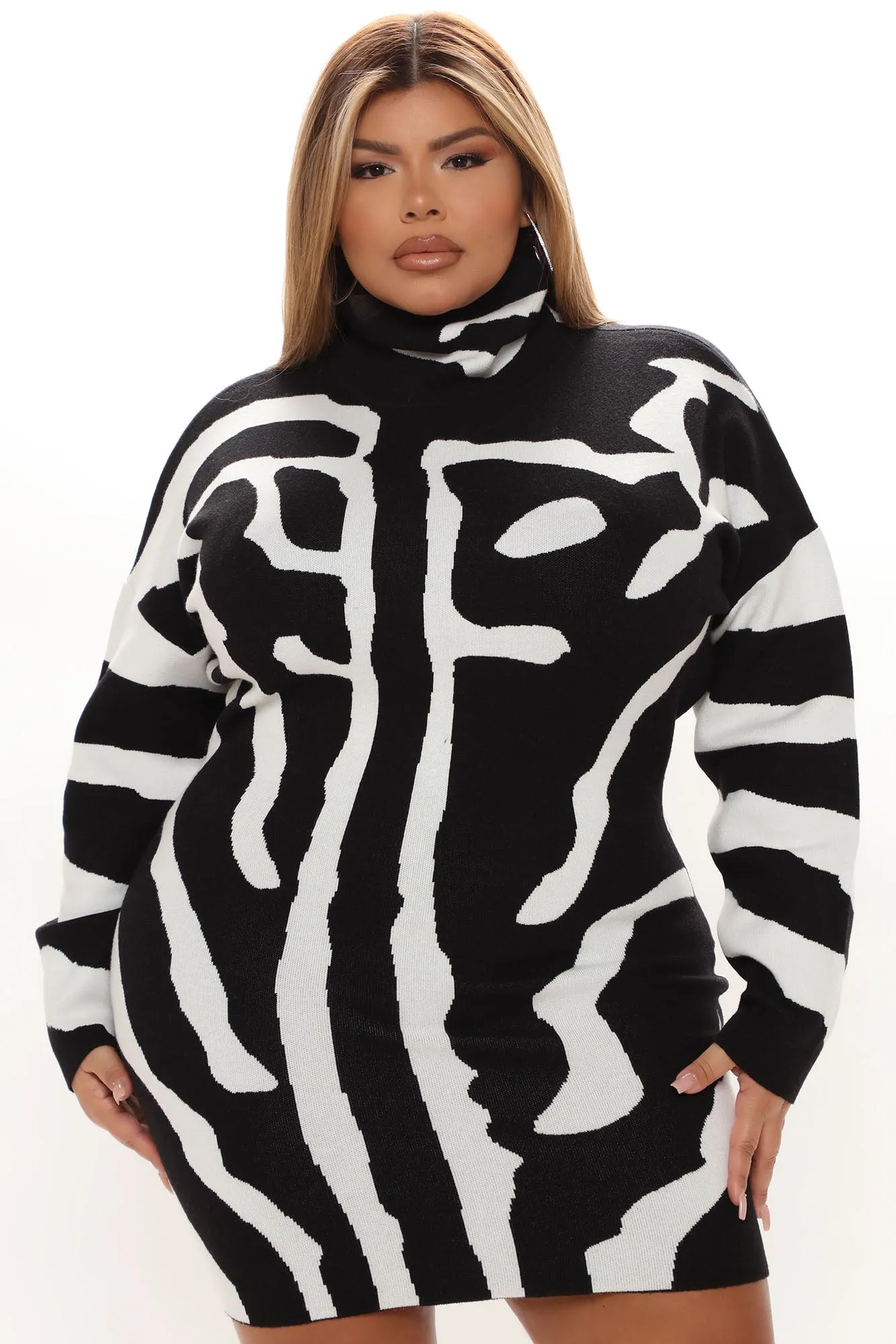 As You Wish Sweater Mini Dress - Black/White