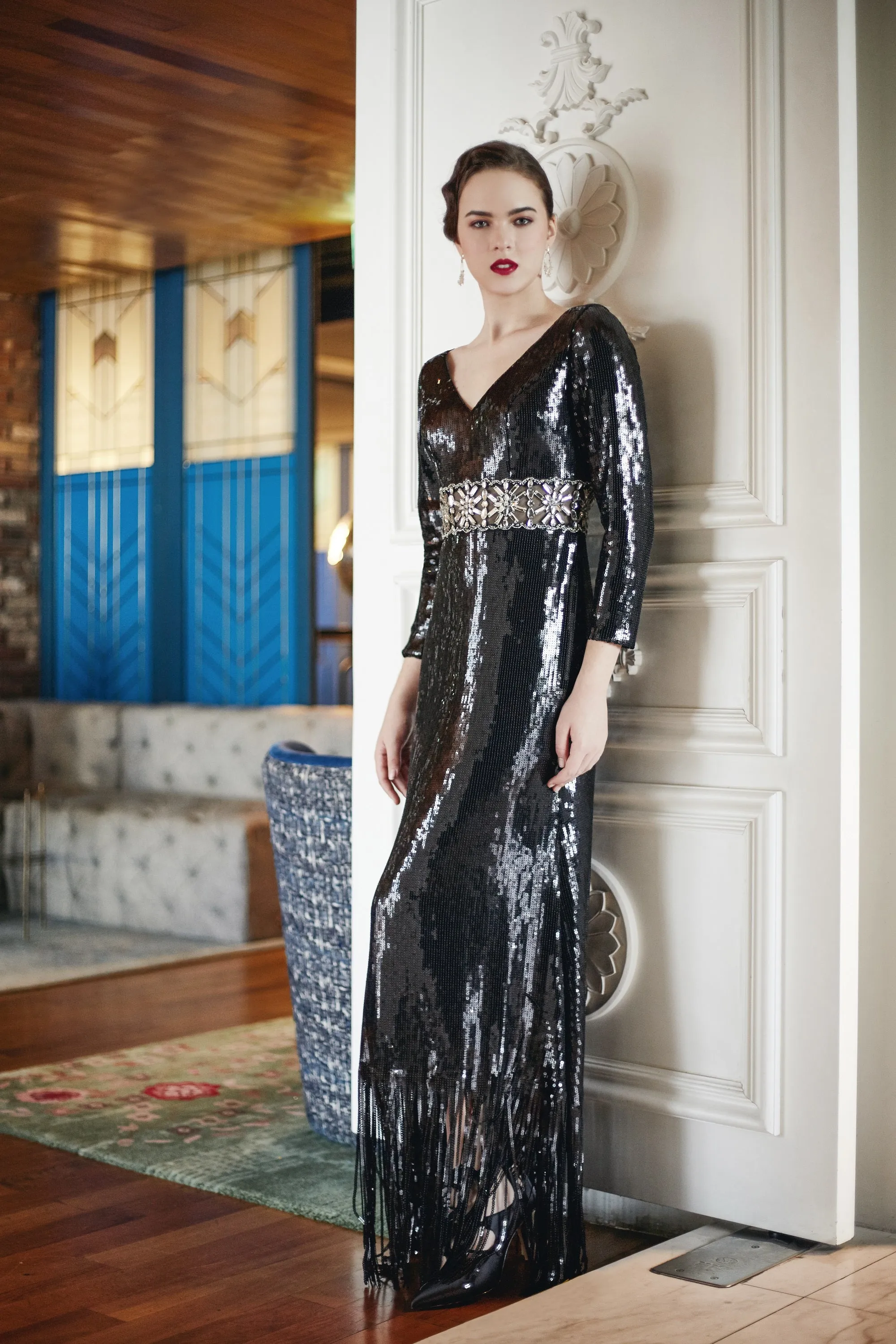 Avis Beaded Sequin Maxi Dress