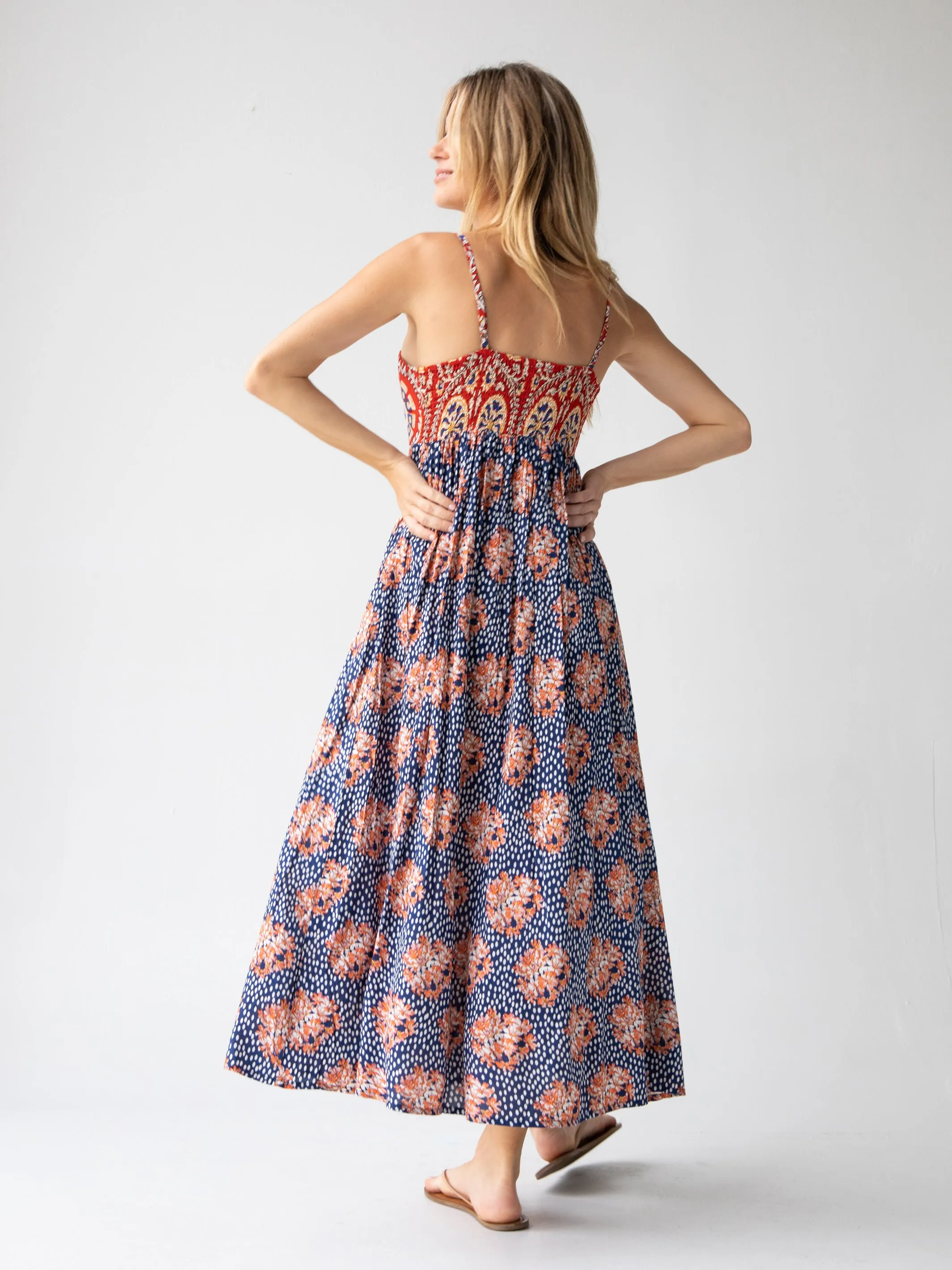 Bailey Maxi Dress - Navy Red Mix Print