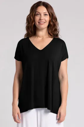 Bamboo V-Neck Slit Sleeve Top | Black