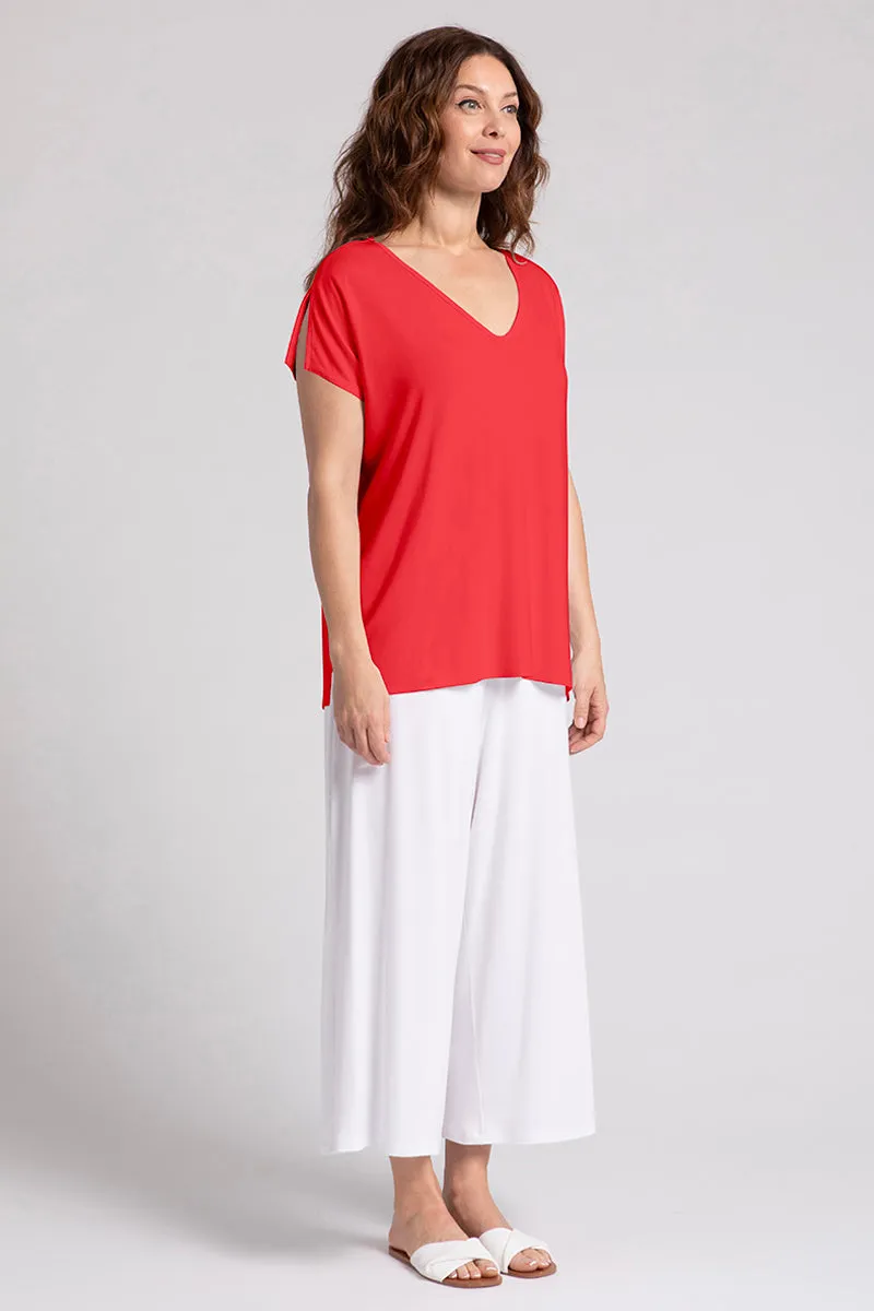 Bamboo V-Neck Slit Sleeve Top | Lipstick