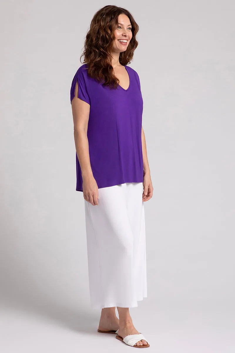 Bamboo V-Neck Slit Sleeve Top | Violet