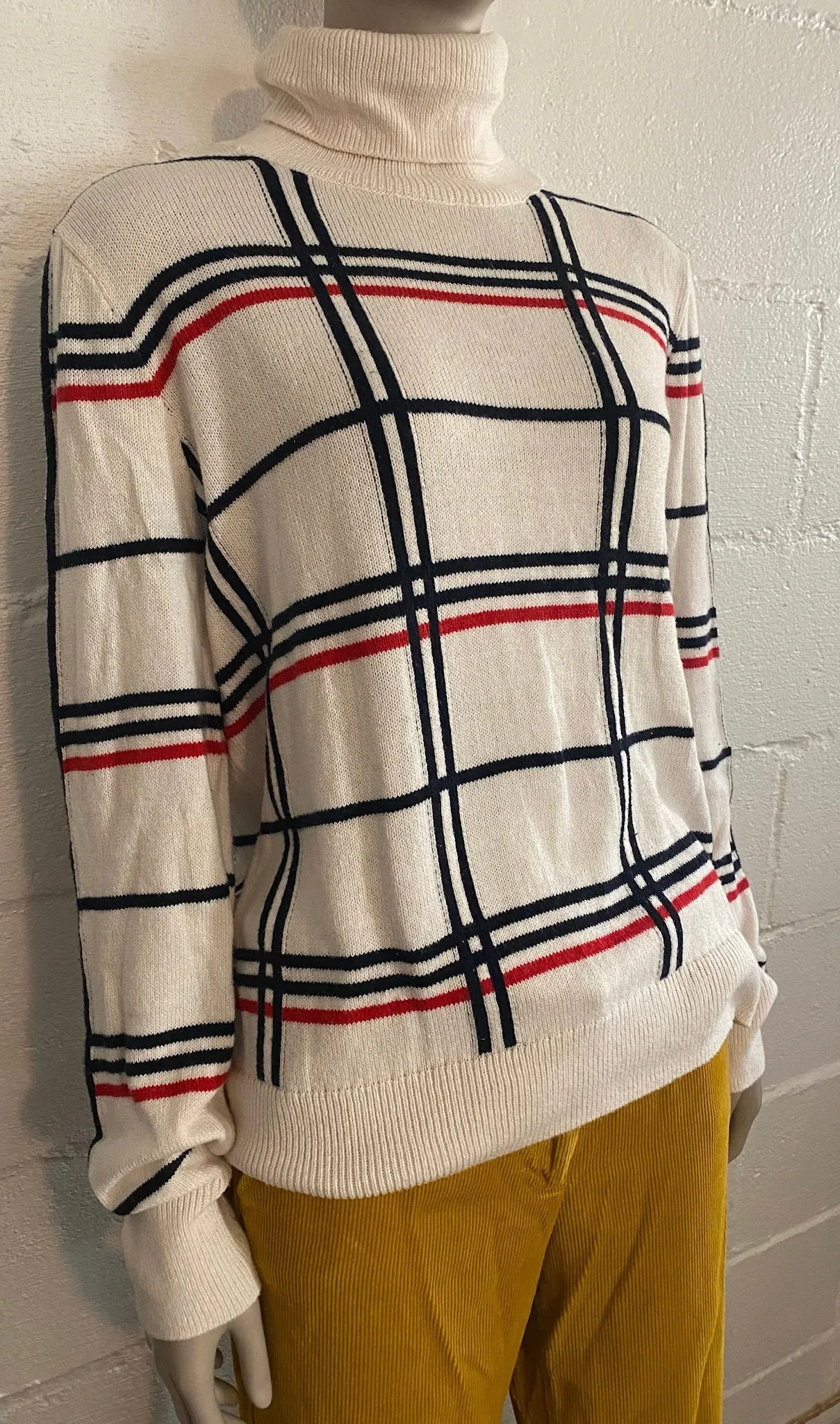 Banana Republic Turtleneck Sweater Pullover Black Red White Striped