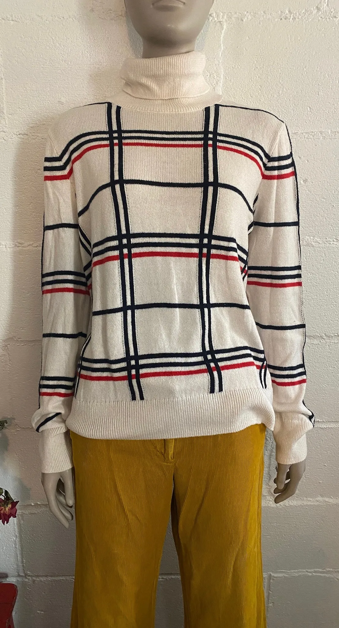 Banana Republic Turtleneck Sweater Pullover Black Red White Striped