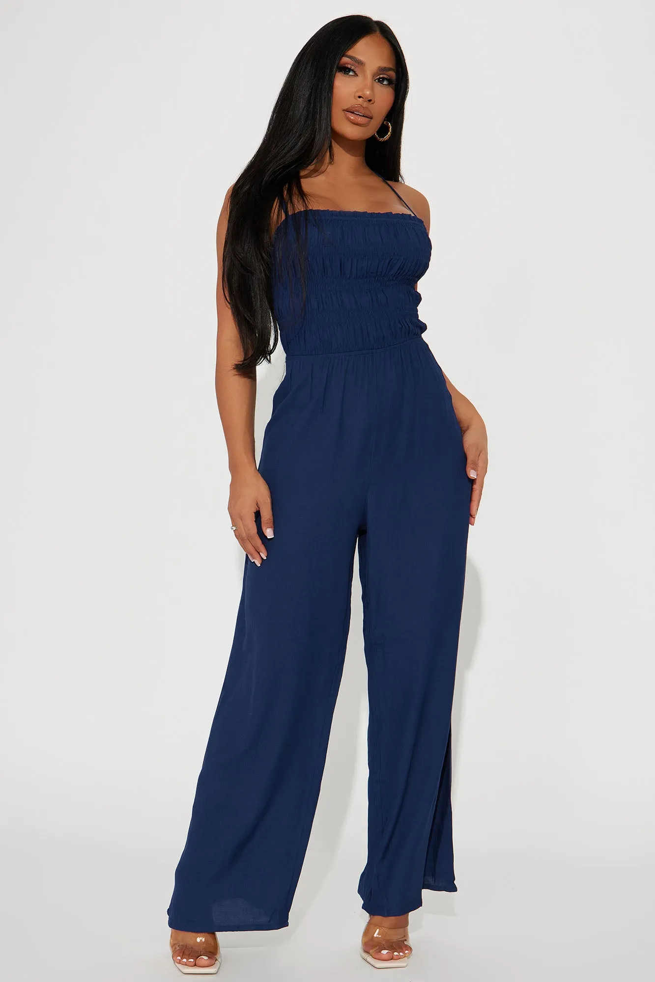 Beachy Days Linen Jumpsuit - Navy