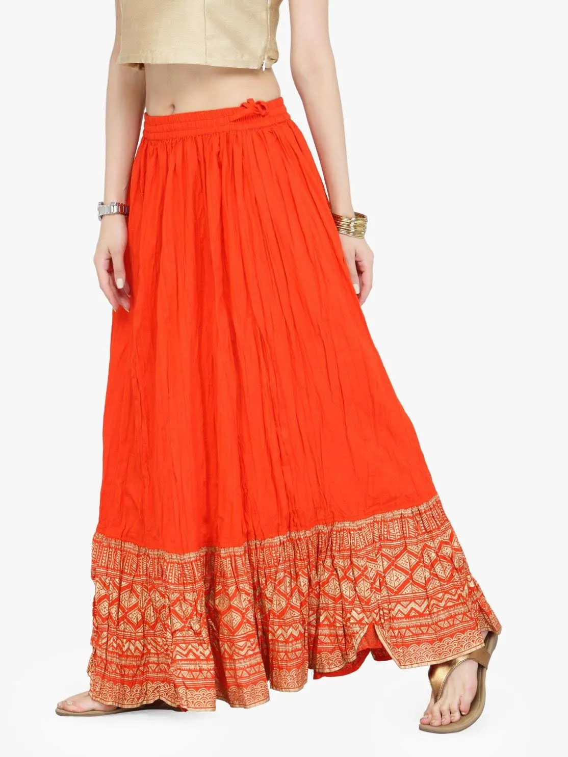 Beautiful Orange Cotton Printed Skirt For Women