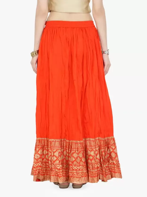 Beautiful Orange Cotton Printed Skirt For Women