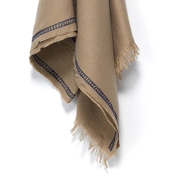 BEIGE LINEN SHAWL NAVY CHAIN UNISEX