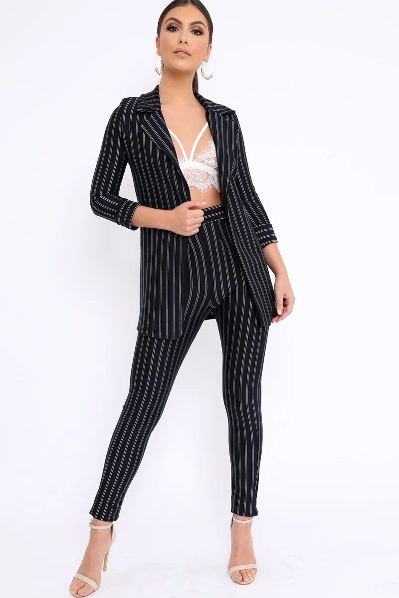 Black High Waist Striped Trousers - Savina