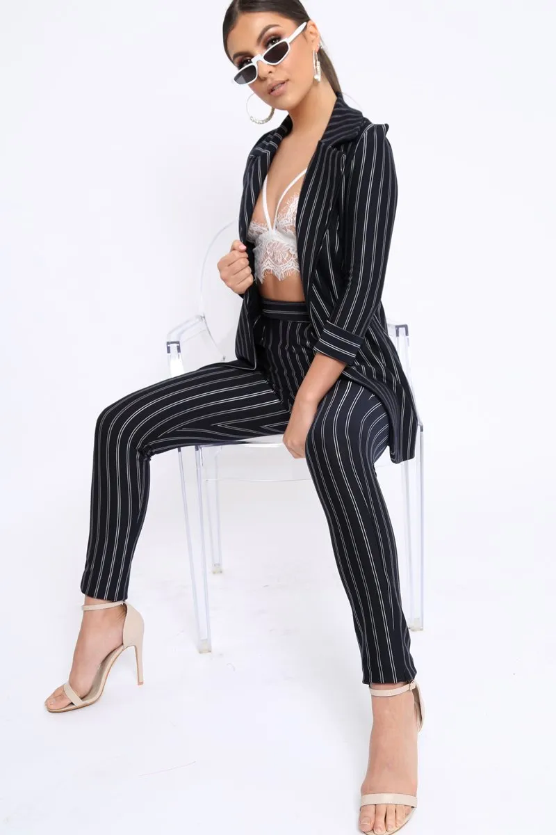 Black High Waist Striped Trousers - Savina