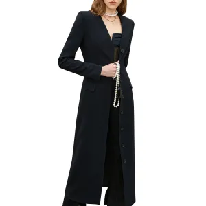 Black Loose Trench Coat For Women Notched Collar Long Sleeve Solid Minimalist Coats Female Korean Fashion Clothing