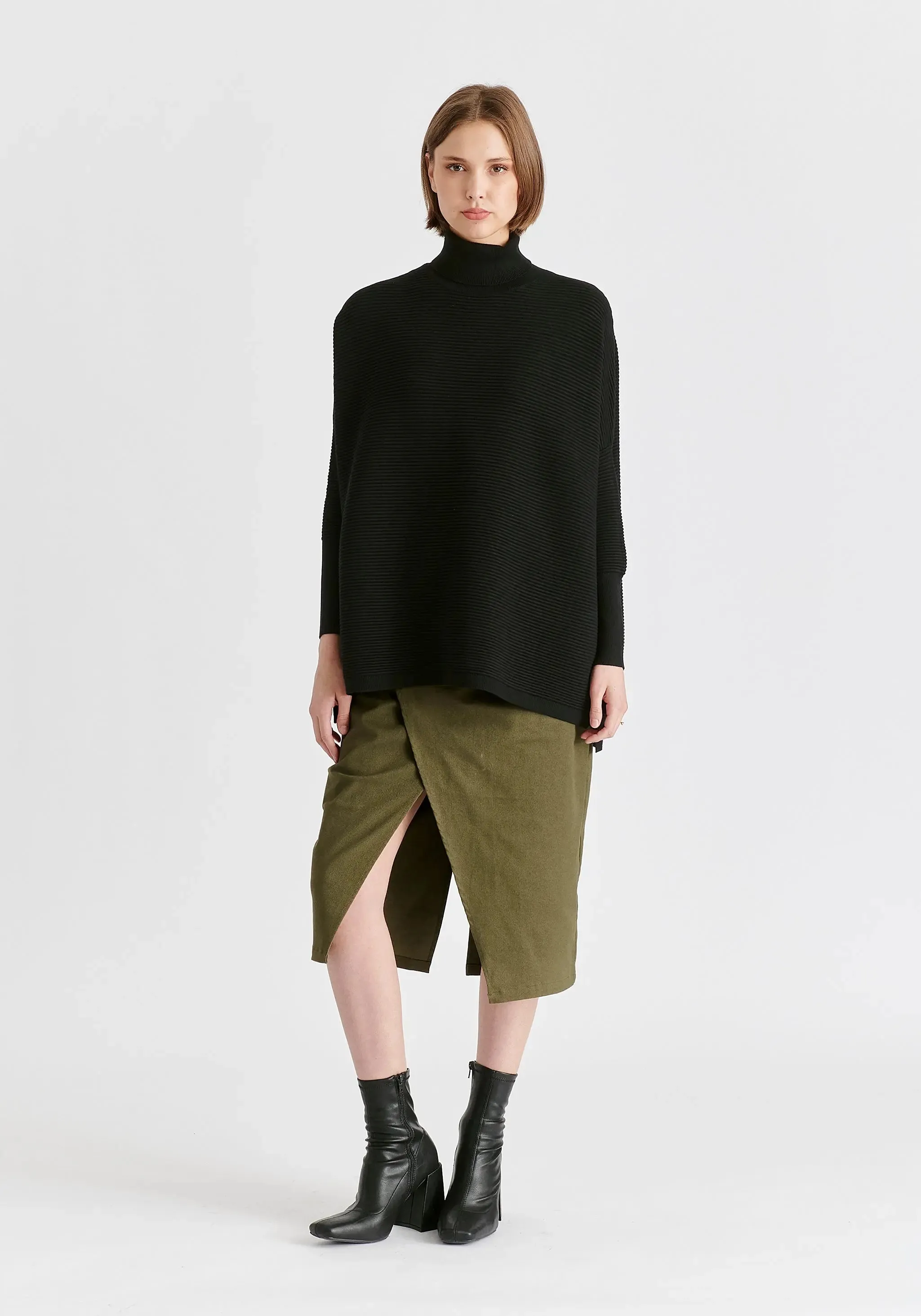 Black Paisie Turtleneck Ribbed Jumper