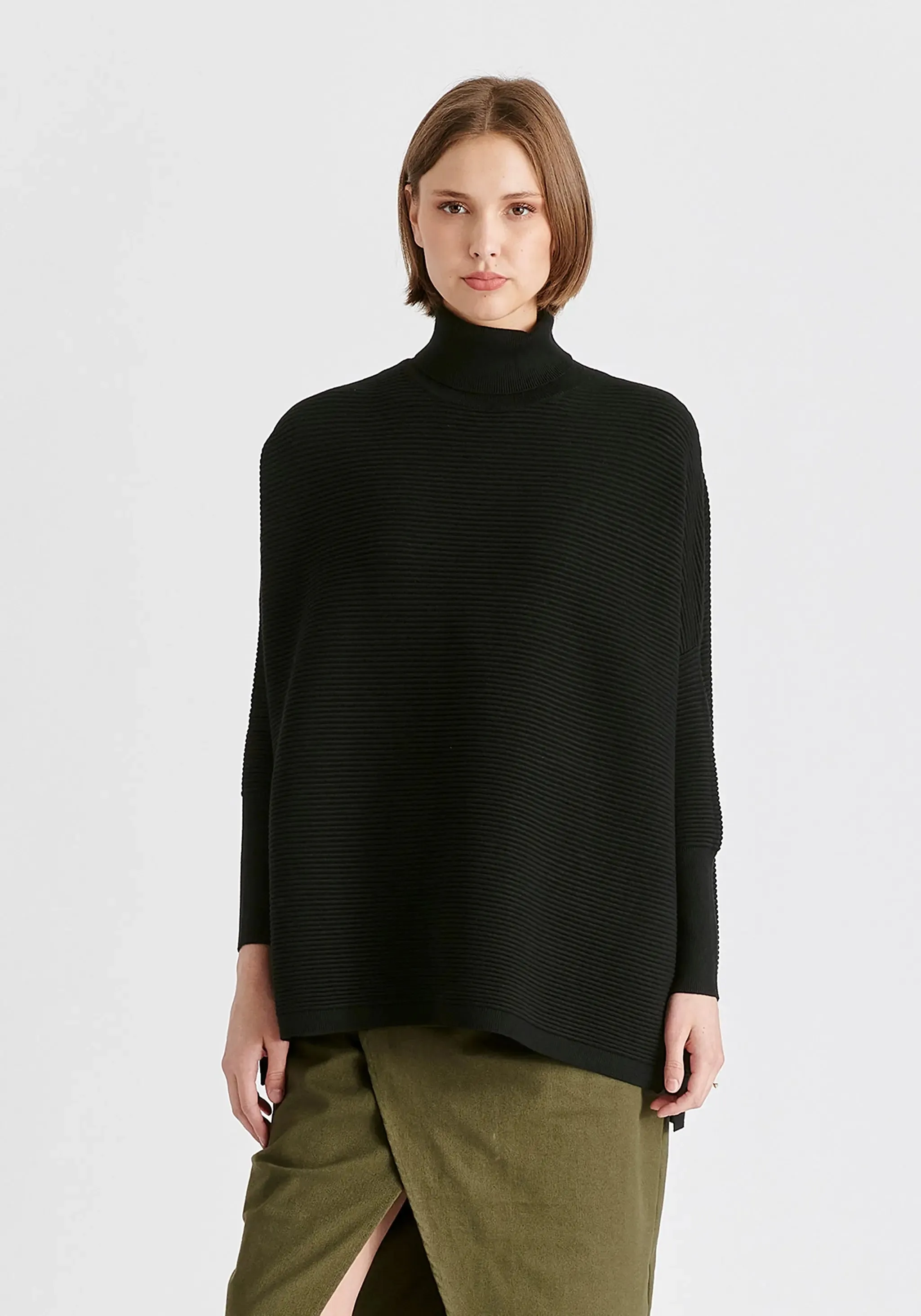 Black Paisie Turtleneck Ribbed Jumper