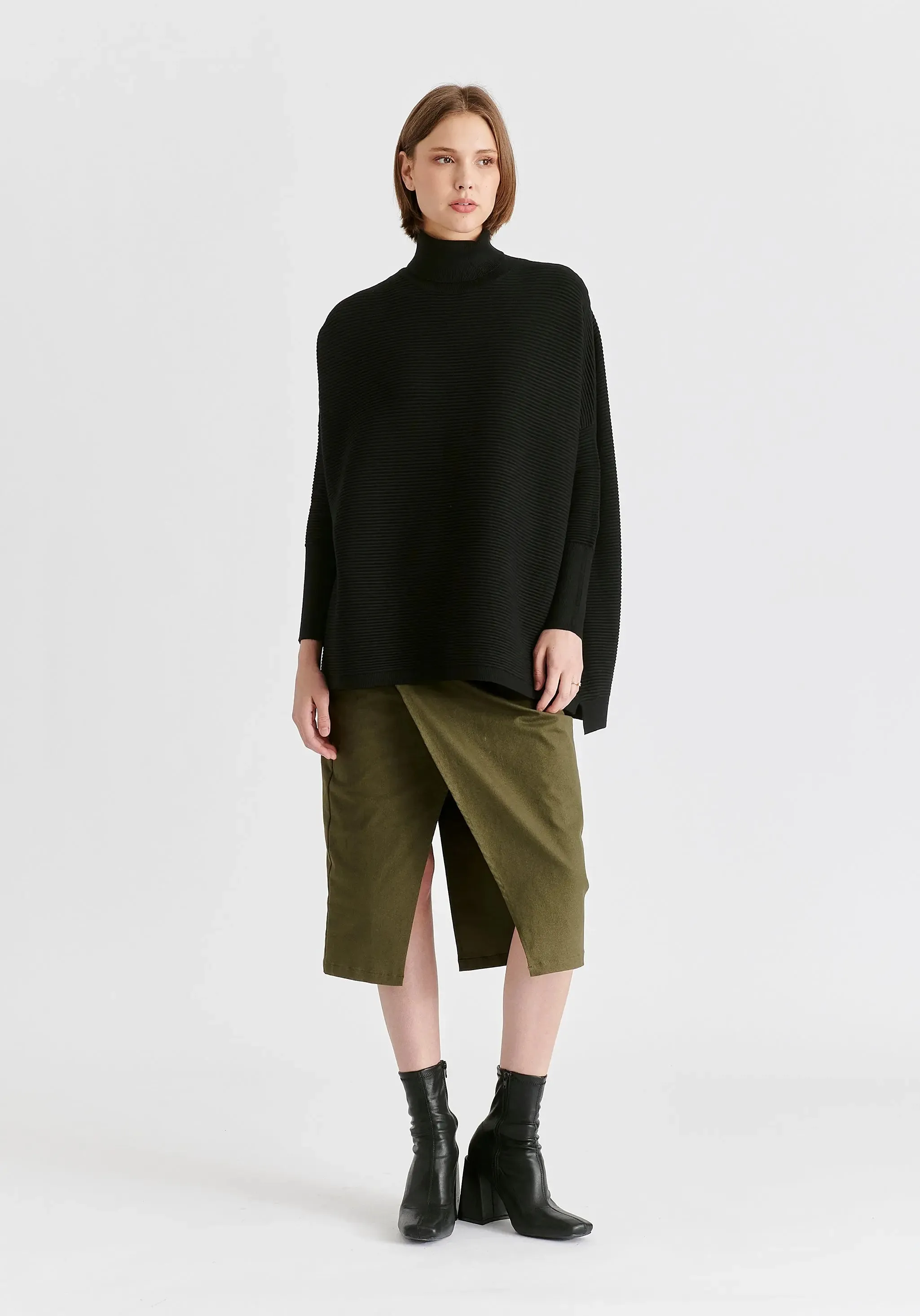 Black Paisie Turtleneck Ribbed Jumper