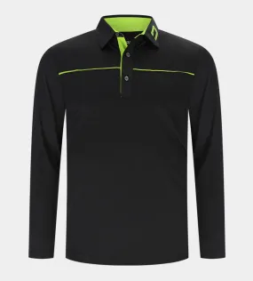 BLOCK PIQUE LONG SLEEVE POLO -  BLACK/LIME