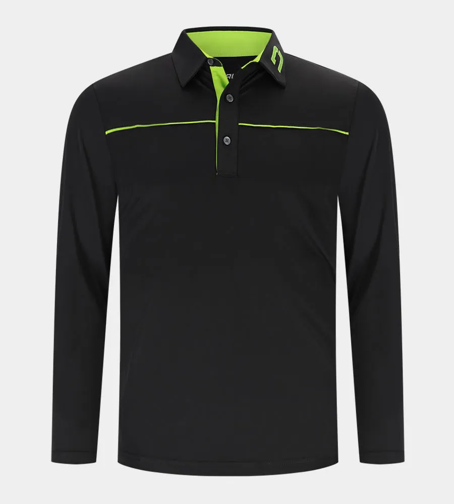 BLOCK PIQUE LONG SLEEVE POLO -  BLACK/LIME