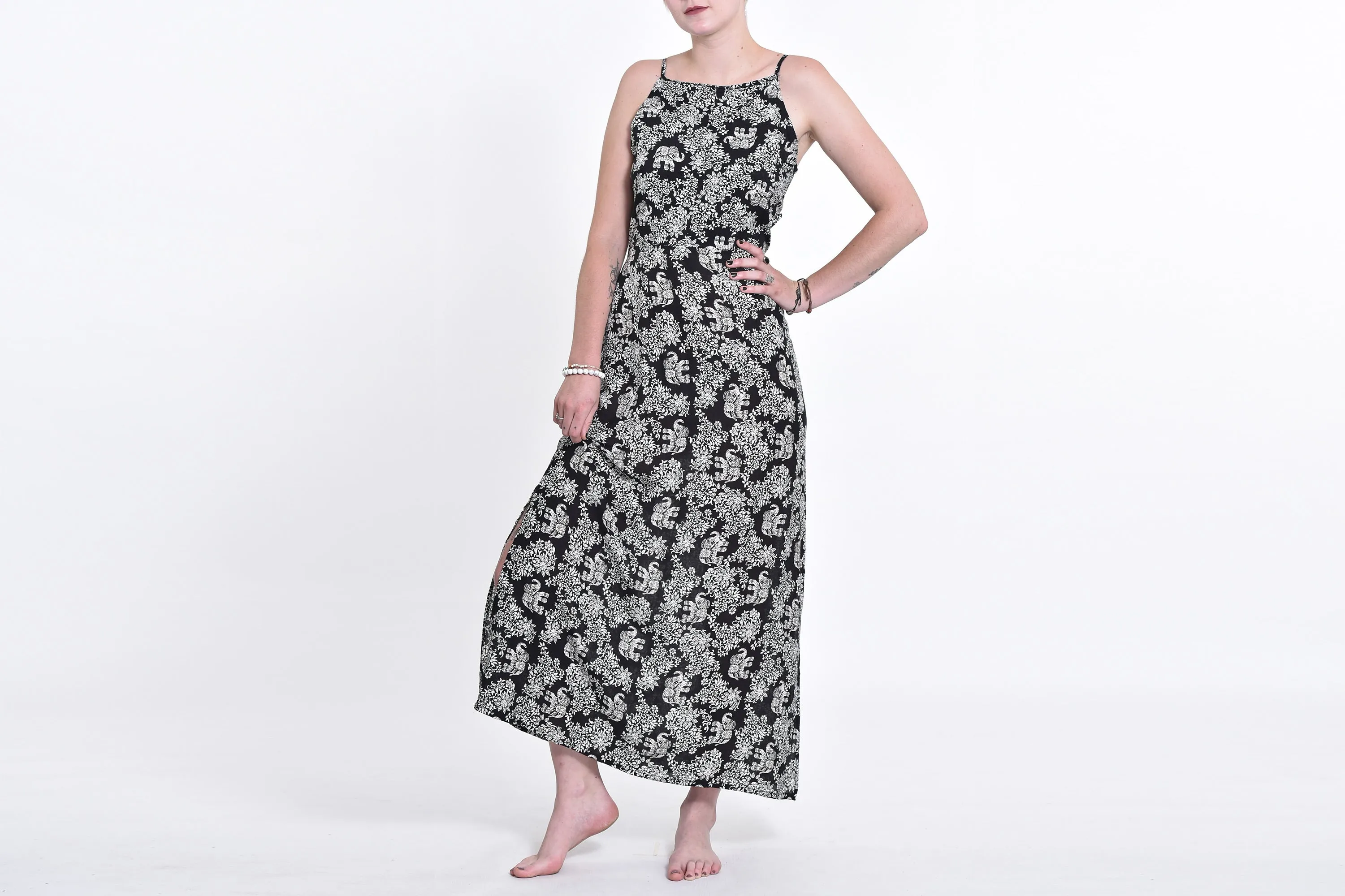 Blooming Elephant Tie Back Maxi Dress in Black