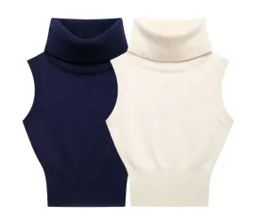 Blue and white Classic Sleeveless Turtleneck Knit